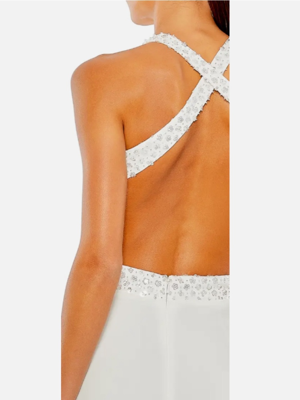Mac Duggal Floral Sequined Cutout Sheath White Gown Size 0 - Picture 4 of 10